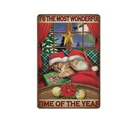 DAIERCY Vintage Metal Tin Sign Plaque,Cat Xmas It's The Most Wonderful Time of Year Tin Sign,Man cave Pub Club Cafe Home Decor Plate，Birthday Anniversary Housewarming Gift,Size 5.5x8 inches