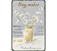 DAIERCY Way Maker That Is Who You Are Vintage Tin Sign Vases Of White Flowers And Butterflies Light In The Darkness Aluminum Metal Sign Religious Gift Christian Art For Home Office 5.5x8 Inch