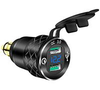 DAIERTEK 2pcs DIN Hella Powerlet Plug to Dual Quick Charge 3.0 Car USB Charger Adapter for BMW Motorcycle with Blue LED Voltmeter Aluminum Waterproof QC3.0