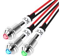 DaierTek LED Indicator Light 12V DC 8MM 5/16" 12 Volt Waterproof Metal Led Light Red Blue Green Lamp with Wire leads for Dash, Car, Truck, Marine, Boat, DIY Appliance -3pcs