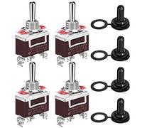 DaierTek Waterproof Momentary Toggle Switch 12V DC 20A Heavy Duty Marine SPDT Switch Rocker 3 Way (ON)-Off-(ON) 250V AC 15A with Weatherproof Boot Cap Cover for Auto Car Boat -4pcs