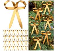 Daifunli 24 Pcs Gold Metal Christmas Bow Ornaments for Christmas Tree Garland Wreath Bulk Bow with Clip Ornament Vintage Indoor Outdoor Home Xmas Party Decorations, 4 x 5 Inches