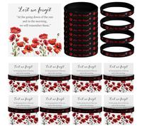 Daifunli 50 Set Veteran Gifts Red Poppy Veterans Wristband Bracelets with Memorial Card and Bag Lest We Forget Military Silicone Wristband for Men Women Remembrance Day Favors Memorial Day Gifts Bulk
