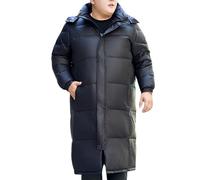 DAIHAN Men Big and Tall Winter-proof Knee-Length Stand Collar Down Padded jacket Hooded Quilted Bubble Alternative Outerwear Anorak Plain Puffer Parka Jacket Black1 8XL