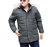 DAIHAN Men Mid-length Down jacket Plus Size Solid Color Padded Puffer Coat Thermal Parka Outdoor Windproof Comfortable Faux Fur Mountain Windbreaker with Pockets Green 5XL
