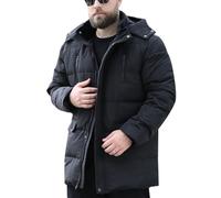 DAIHAN Men Mid-Length Down Padded Jacket Insulated Stand Collar Lumberjack Thick Quilted Long Sleeve Travelling Walking Plain Full Zip Winter Puffer Coat Outerwear Black 8XL