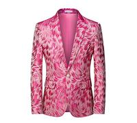 DAIHAN Men Slim Fitted Paisley Floral Jacquard Bronzing Blazer Tuxedo Business Smart Suit Jacket for Daily Prom Club Party Stage Costume Pink 3XL