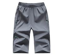 DAIHAN Men Thin Cropped Pants Lightweight Quick-Drying Sports Shorts Plus Size 3/4 Pants Capris Walking Climbing Hiking Walking Beach Pants Trousers Grey L