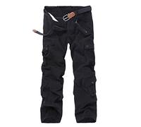 DAIHAN Men's Cargo Trousers Casual Cotton Multi-Pocket Work Loose Pants Plus Size Outdoor Pants Black 33