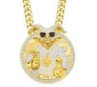 daijbling Huge Goat Medal Necklace Chain Many Bright Stones Goat Pendant Greatest of All Time Turnover Chain For Adults Player Team Football Soccer Baseball Basketball Softball Fantasy Football, L
