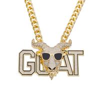 daijbling Huge Goat Necklace Chain Many Bright Stones Goat Pendant Greatest of All Time Turnover Chain For Adults Player Team Football Soccer Baseball Basketball Softball Fantasy Football, L, Zinc, 12