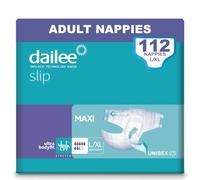 Dailee Slip Maxi L/XL - 112x Adult Nappies for Men and Women - 4 Packs of 28 Incontinence Slips with Maximum Absorbency and Overnight Protection - 120-160 cm Waist (47-63 inches)