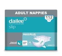 Dailee Slip Maxi Plus M - 112x Adult Nappies for Men and Women - 4 Packs of 28 Incontinence Slips with Maximum Absorbency and Overnight Protection - 80-135 cm Waist (31-53 inches)
