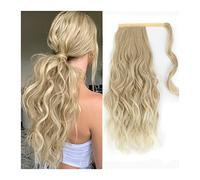 Daily 20" Body Wavy Wrap Around Pony Tails Hair Extension for Women Fluffy Synthetic Natural Soft Hairpiece Synthetic Long Wavy Ponytail Extension Hairpieces(Ombre Blonde)