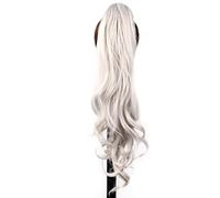 Daily 32inch Synthetic Flexible Wrap Around PonyTail Length Ponytail Extensions Blonde Ponytail Hairpieces for Women Daily Use Hairpieces(Gris)