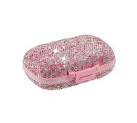 Daily 6 Compartments Pill Box Container Bling Diamond for Purse Medicine Container Holder for Women Travel Kit Medicine (AB Pink)