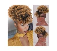 Daily Afro Curly Hair Chignon With Bangs Synthetic Kinky Curly Drawstring Ponytail Clip In Hair Extension Hairpieces(1BT27)