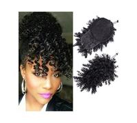 Daily Afro High Puff Hair Bun with Bangs Synthetic Kinky Curly Drawstring Ponytail Hairpiece Hairpieces(1B)