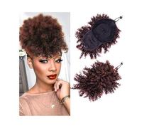 Daily Afro High Puff Hair Bun with Bangs Synthetic Kinky Curly Drawstring Ponytail Hairpiece Hairpieces(1BT33)