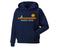 Daily Apparel Amity Island Surf Shop 1975 Retro Hoodie - Vintage Surf Style Pullover Jumper | Classic Beach Summer Unisex Hoodie Gift for Men, Women & Kids Navy