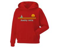 Daily Apparel Amity Island Surf Shop 1975 Retro Hoodie - Vintage Surf Style Pullover Jumper | Classic Beach Summer Unisex Hoodie Gift for Men, Women & Kids Red