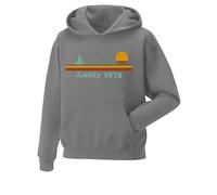Daily Apparel Amity Island Surf Shop 1975 Retro Hoodie - Vintage Surf Style Pullover Jumper | Classic Beach Summer Unisex Hoodie Gift for Men, Women & Kids Grey