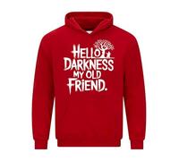 Daily Apparel Hello Darkness My Old Friend Hoodie| Mens Premium Quality Unisex Pullover Jumper vintage Guitar Music Lovers Sweatshirt for UK Men/Women for Birthday Christmas Red