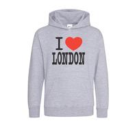 Daily Apparel I Love London Hoodie Capital of England Country Love Great Britain United Kingdom Souvenir Quality Printed Hooded Top Unisex London Souvenir Hoodie Top for Men/Women/Kids Grey