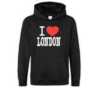 Daily Apparel I Love London Hoodie Capital of England Country Love Great Britain United Kingdom Souvenir Quality Printed Hooded Top Unisex London Souvenir Hoodie Top for Men/Women/Kids Black