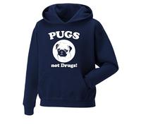 Daily Apparel Inspired Pugs Not Drugs mens Hoodie Boys Funny Pug Pullover Sweatshirt Premium Quality Unisex Pullover Jumper for UK Men/Women/Kids for Pug Lover Pet Dog, Birthday Christmas Navy