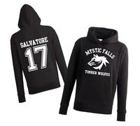 Daily Apparel Inspired The Vampire Hoodies - Mystic Falls Salvatore 17 |Uk Men's Unisex Quality Printed Hooded Top | Vampire Diaries Hooded Jumper for UK Men/Women/Kids Black
