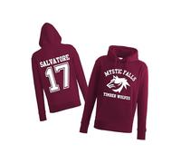 Daily Apparel Inspired The Vampire Hoodies - Mystic Falls Salvatore 17 |Uk Men's Unisex Quality Printed Hooded Top | Vampire Diaries Hooded Jumper for UK Men/Women/Kids Wine