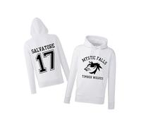 Daily Apparel Inspired The Vampire Hoodies - Mystic Falls Salvatore 17 |Uk Men's Unisex Quality Printed Hooded Top | Vampire Diaries Hooded Jumper for UK Men/Women/Kids White
