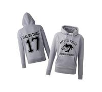 Daily Apparel Inspired The Vampire Hoodies - Mystic Falls Salvatore 17 |Uk Men's Unisex Quality Printed Hooded Top | Vampire Diaries Hooded Jumper for UK Men/Women/Kids Grey