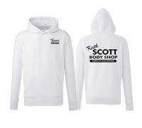 Daily Apparel Keith Scott Hooded Sweat One Tree Hill Body Shop Adult Hoodie Front and Back Quality Printed Hooded Top | Unisex Hoodies for Men/Women/Kids Hoodie White