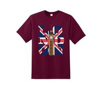 Daily Apparel London Big Ben Men's T-Shirt, Quality Printed Union Jack Flag tee, Short Sleeve British Souvenir T-Shirt for Men/Women/Kids Wine