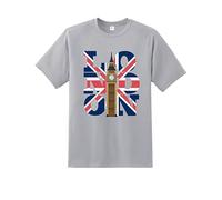 Daily Apparel London Big Ben Men's T-Shirt, Quality Printed Union Jack Flag tee, Short Sleeve British Souvenir T-Shirt for Men/Women/Kids Grey