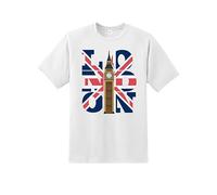 Daily Apparel London Big Ben Men's T-Shirt, Quality Printed Union Jack Flag tee, Short Sleeve British Souvenir T-Shirt for Men/Women/Kids White