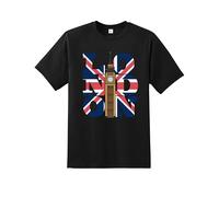 Daily Apparel London Big Ben Men's T-Shirt, Quality Printed Union Jack Flag tee, Short Sleeve British Souvenir T-Shirt for Men/Women/Kids Black