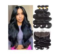 Daily Body Wave 3 Bundles with Frontal Unprocessed Brazilian Human Hair Weave with 13x4 Free Part Lace Front with Pre-Plucked Baby Hair for Dating(26 28 30Frontal 20)