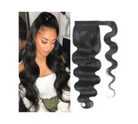 Daily Body Wave Human Hair Ponytail Extension Brazilian Remy Hair Wrap Around Ponytail with Magic Paste Clip In Wave Curly Ponytail Hair Extensions Hairpieces(22inches)