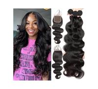 Daily Bundles with Closure 12-30Inch Body Wave Brazilian Virgin Hair Weave 3 Bundles with 4x4 Lace Closure for Dating(26 28 30 32Closure20)