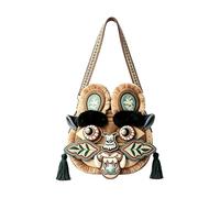 Daily Carry Character Shoulder Bag with Tassels | Animal Inspired Crossbody Handbag with Polyester Textile Feel, Statement Purse for Women and Girls, Daily Carry