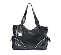 Daily Commute Shoulder Handbag Large Capacity Black Tote Purse with Soft PU Texture, Silver-Tone Rings and Easy Carry Double Handles Large Shoulder Handbag Black Tote Purse Soft PU Bag Zip Detail Side