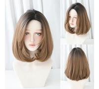 Daily Date Short Straight Synthetic Wigs for Women Flaxen Color Wigs with Bangs Cosplay Party Heat Resistant Fake Hair-D3092-4