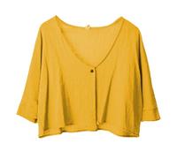 Daily Deals Clearance Oversized Button Down Shirt Women's 2024 New Summer Women's Clothing Retro Literary Cotton and Linen Loose Outer Gifts for Women Sale Clearance Yellow