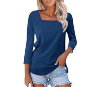 Daily Deals Clearance Plus Size Longline Tops Women's Fashionable and Casual Solid Color Square Neck Three Quarter Sleeve Top T Prime Deals 2024 Navy