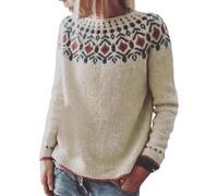 Daily Deals of The Day HUIFUAO Fair Isle Jumpers for Women UK Large Size Ladies Jumpers Oversized Sweaters for Women Long Sleeve Thick Warm Jacquard Knitwear Women Pullover Tops Limited Time Deals