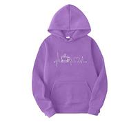 Daily Deals of The Day Sweatshirts for Women UK Oversized Womens Casual Electrogram Print Long Sleeve Sweatshirt Hooded Sweatshirt Top Long Today Deals of The Day Clearance (Purple, M)