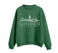 Daily Deals of The Day Tunic Sweatshirt for Women UK Women's Solid Round Neck Long Sleeved LONDON Printed Hoodie Long Jumpers For Women Uk Plus Prime Deals of The Day (Green, S)